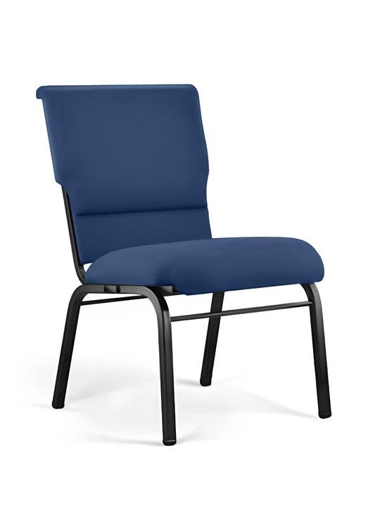 Dark blue Samson Church Chair with upholstered seat, back, and reinforced metal frame